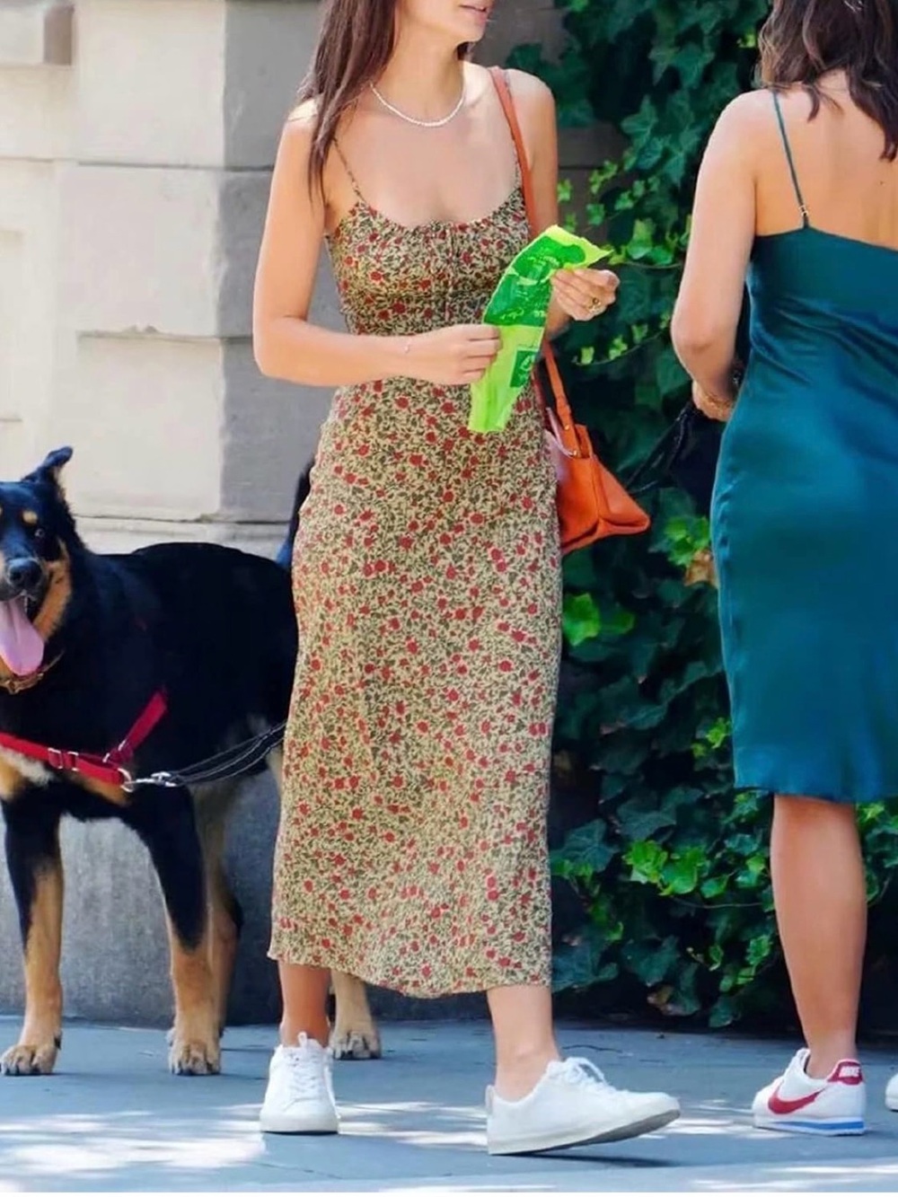 Floral Slip Midi Dress in Beige and Red - Women's Summer Dress